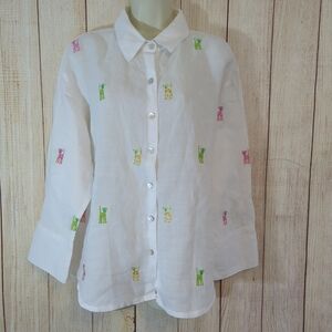Vintage White Blouse With Dog Embroidery Throughout Spring